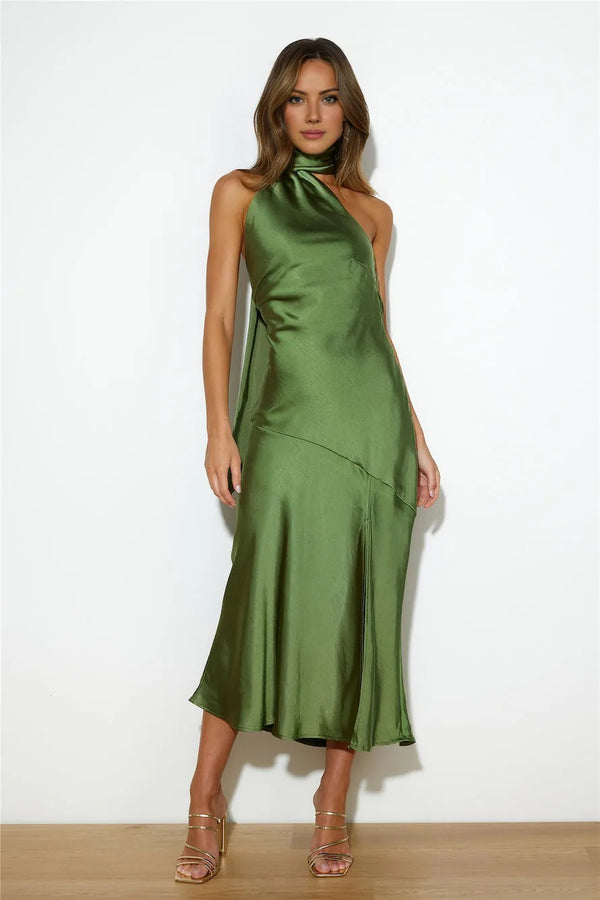 Athenian Satin Maxi Dress Olive