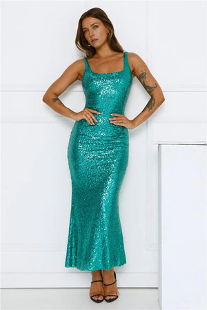 Big Deal Energy Sequin Maxi Dress Green