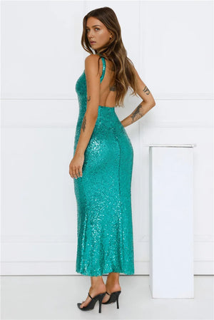 Big Deal Energy Sequin Maxi Dress Green