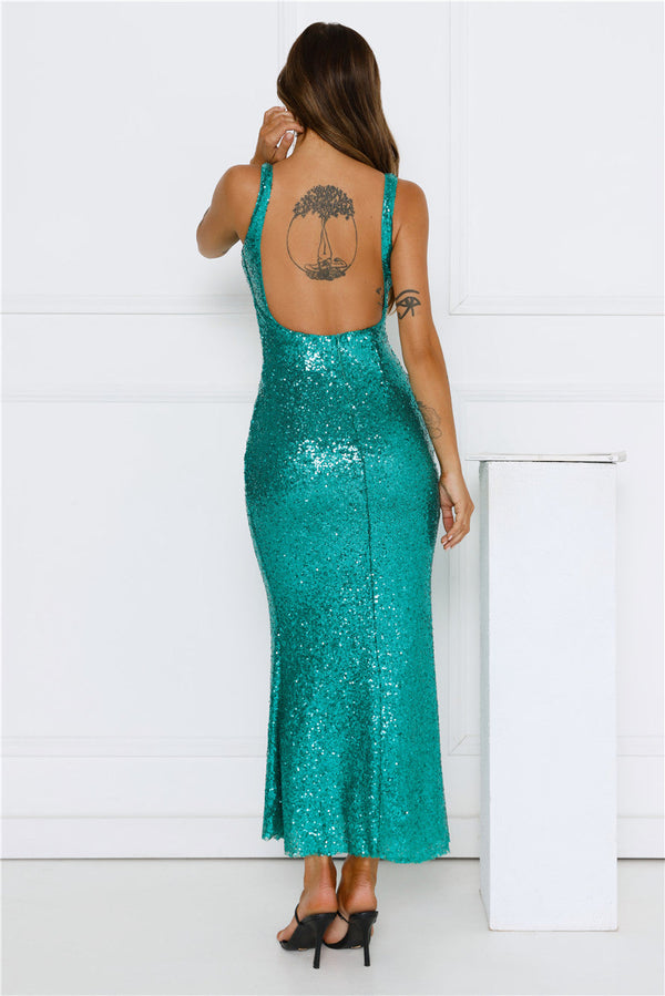 Big Deal Energy Sequin Maxi Dress Green