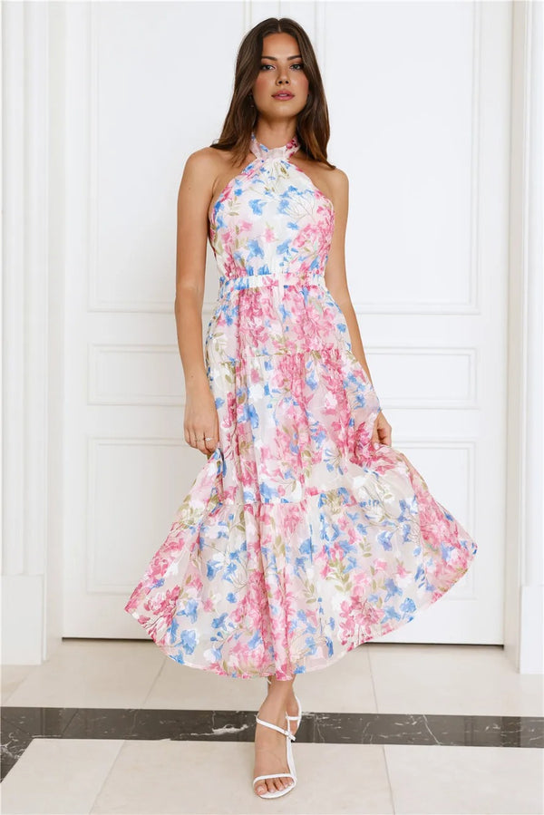 Blossom Mystique Halter Midi Dress Pink