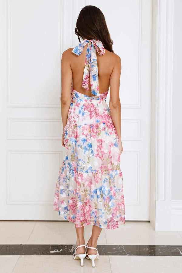 Blossom Mystique Halter Midi Dress Pink