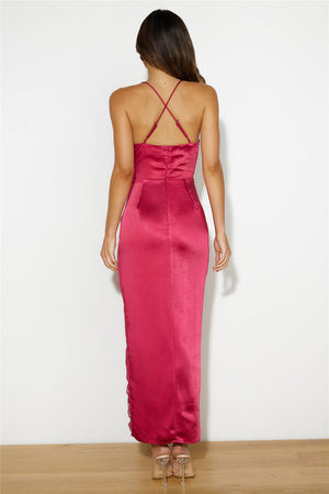Bring The Romance Satin Maxi Dress Red