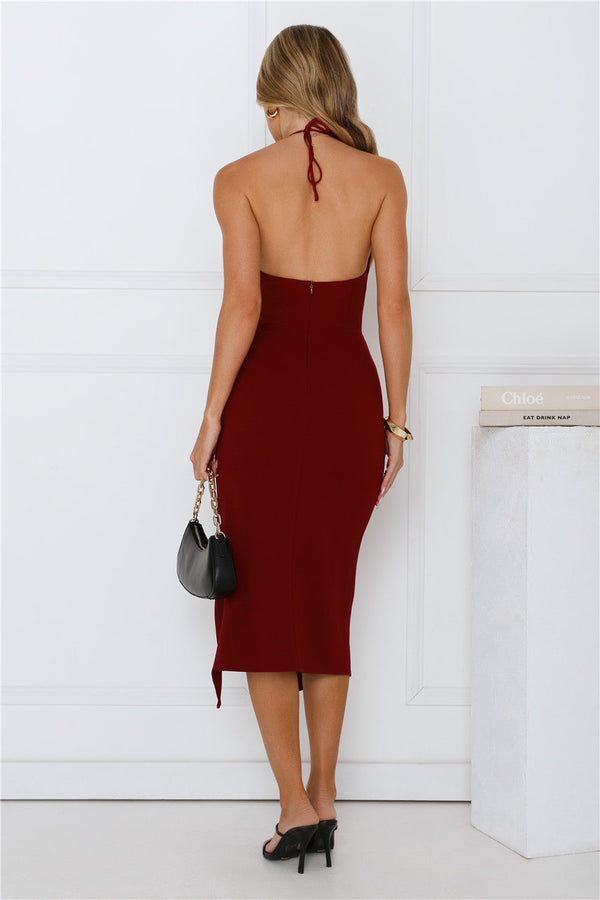 By Invite Only Halter Midi Dress Wine