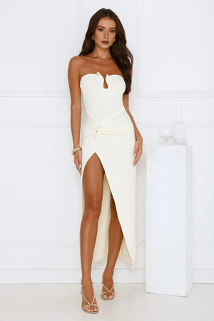 Caviar Please Strapless Midi Dress Yellow