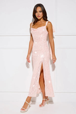 Chandelier Sparkle Sequin Maxi Dress Peach