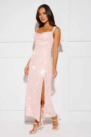 Chandelier Sparkle Sequin Maxi Dress Peach