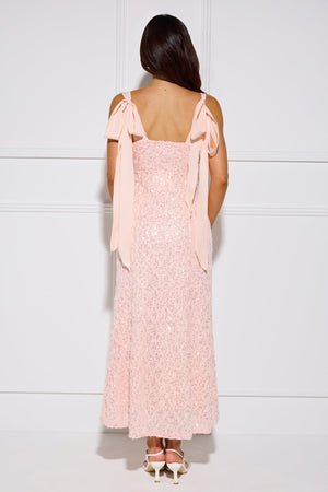 Chandelier Sparkle Sequin Maxi Dress Peach