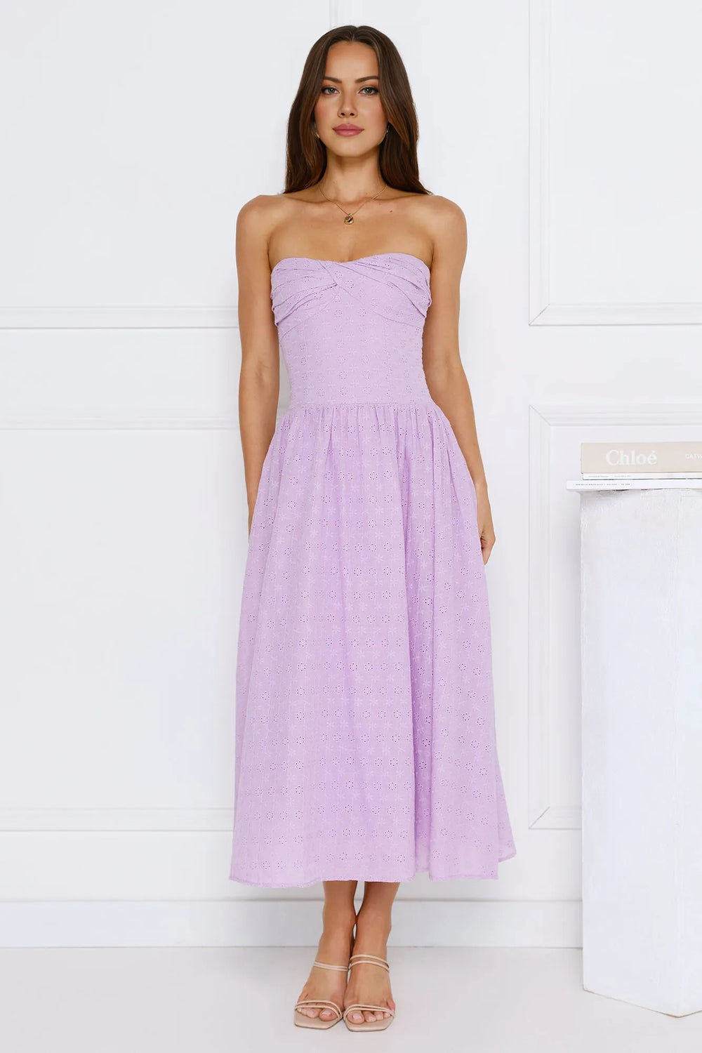 City Of Stars Strapless Embroidered Midi Dress Lilac
