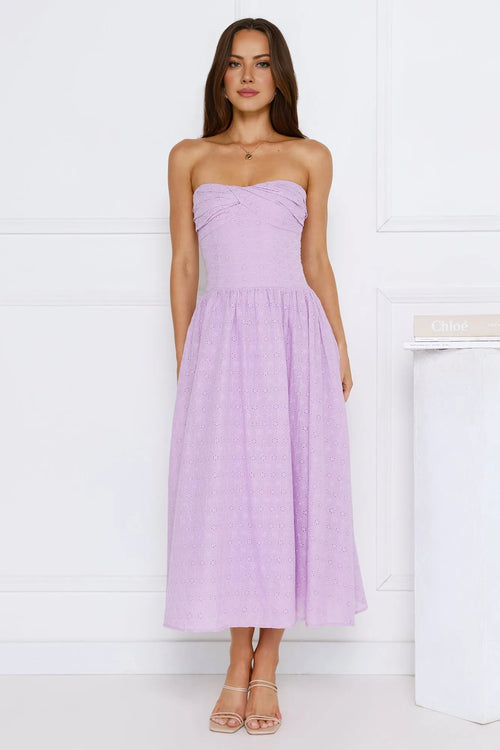 City Of Stars Strapless Embroidered Midi Dress Lilac