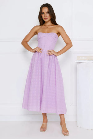City Of Stars Strapless Embroidered Midi Dress Lilac