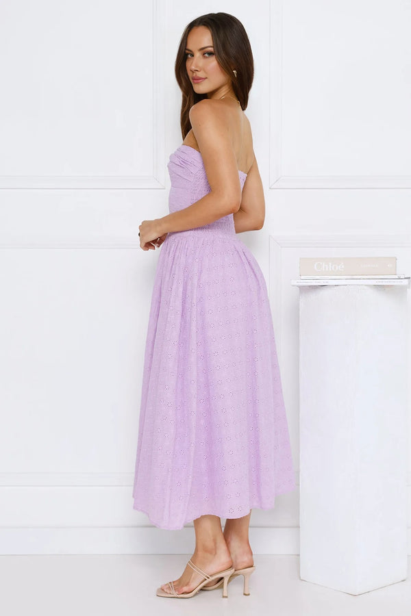 City Of Stars Strapless Embroidered Midi Dress Lilac