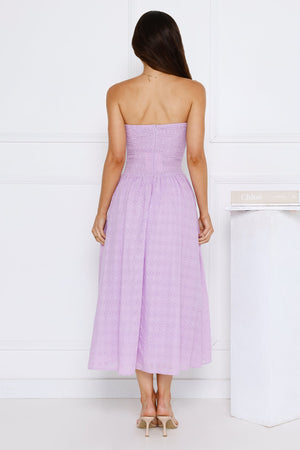 City Of Stars Strapless Embroidered Midi Dress Lilac