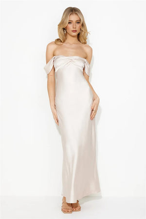 Classy Together Satin Maxi Dress Champagne