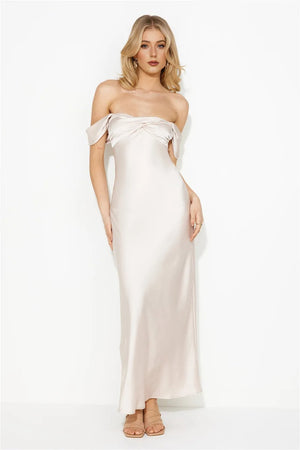 Classy Together Satin Maxi Dress Champagne