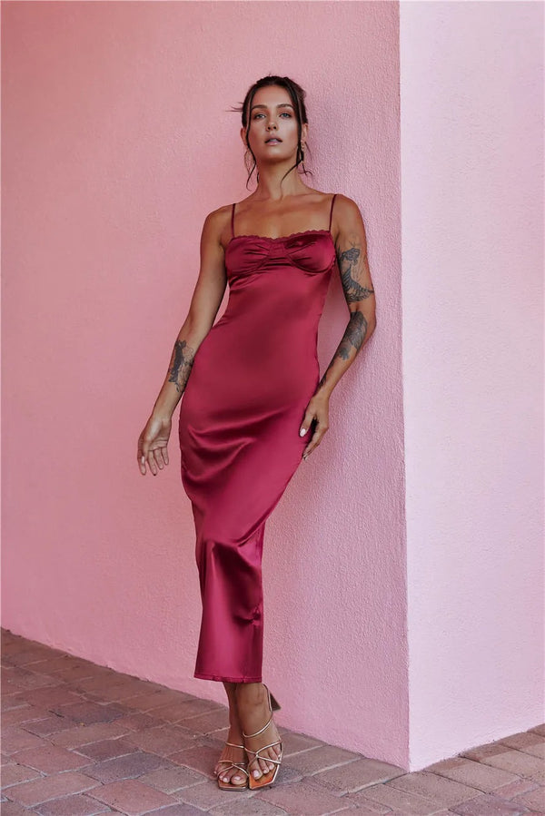 Claudia Satin Midi Dress Burgundy