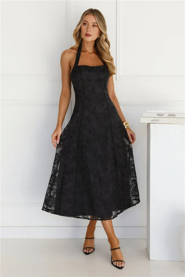 Disco Daze Halter Midi Dress Black