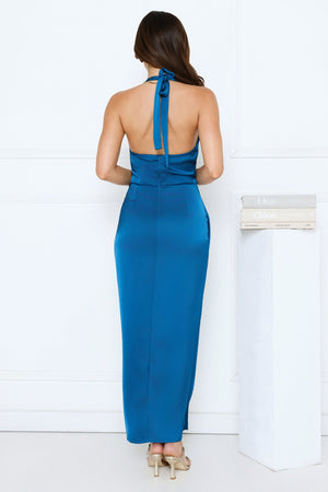 Dreamy And Sophisticated Satin Halter Midi Dress Teal
