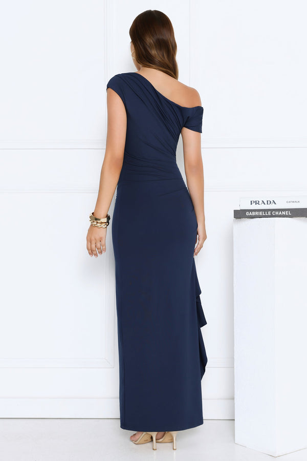Effortlessly Irresistible Off Shoulder Maxi Dress Navy