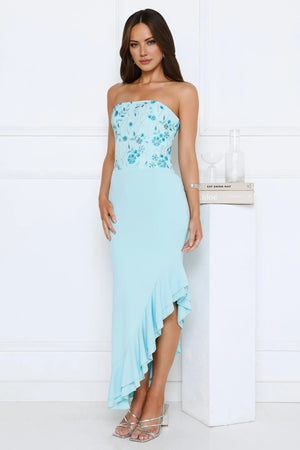 Enchanted Affection Strapless Sequin Midi Dress Blue