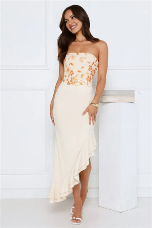 Enchanted Affection Strapless Sequin Midi Dress Yellow