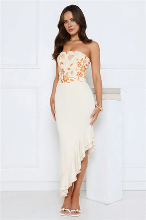 Enchanted Affection Strapless Sequin Midi Dress Yellow