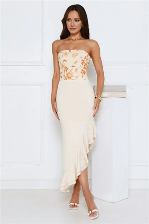 Enchanted Affection Strapless Sequin Midi Dress Yellow