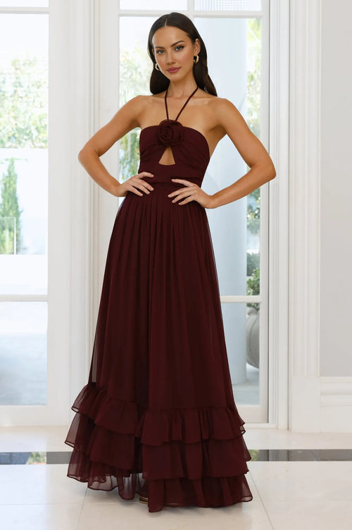 Enchanted Bloom Halter Maxi Dress Maroon