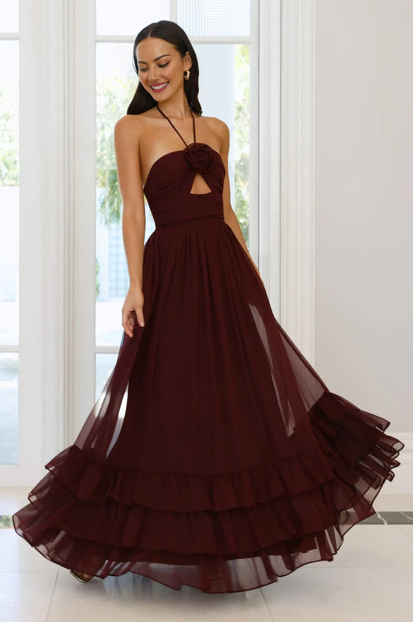 Enchanted Bloom Halter Maxi Dress Maroon
