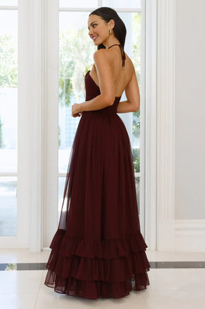 Enchanted Bloom Halter Maxi Dress Maroon