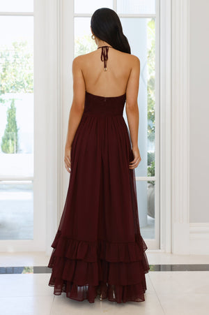 Enchanted Bloom Halter Maxi Dress Maroon