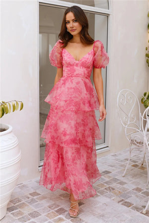 Enchanted Castle Midi Dress Pink