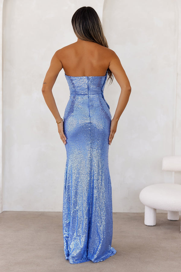 Enchanted Sparkle Strapless Sequin Maxi Dress Blue