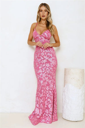 Exquisite Opulence Sequin Maxi Dress Pink