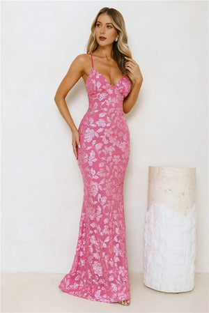 Exquisite Opulence Sequin Maxi Dress Pink
