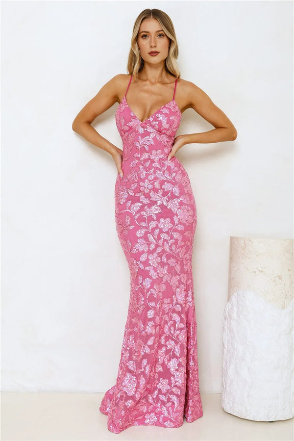 Exquisite Opulence Sequin Maxi Dress Pink