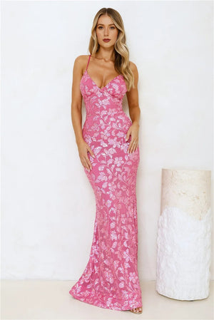 Exquisite Opulence Sequin Maxi Dress Pink