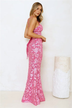Exquisite Opulence Sequin Maxi Dress Pink