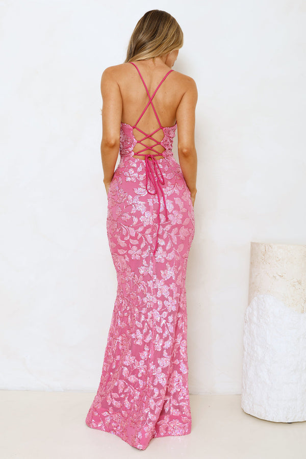 Exquisite Opulence Sequin Maxi Dress Pink