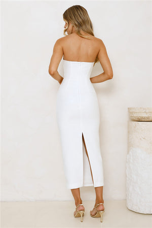 Floral Sparkle Strapless Midi Dress White