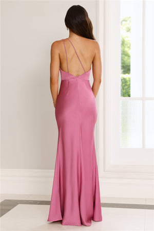 Flowered Opulence One Shoulder Satin Maxi Dress Mauve
