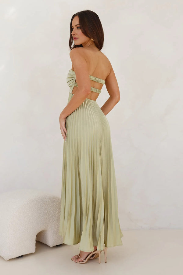 Frosted Berry Strapless Pleated Maxi Dress Lime
