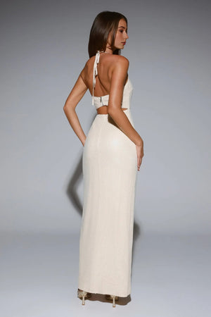 Glimmer Game Sequin Maxi Dress Beige