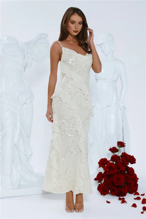 Glitter Gaze Sequin Maxi Dress White