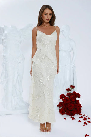 Glitter Gaze Sequin Maxi Dress White