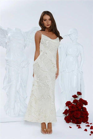 Glitter Gaze Sequin Maxi Dress White