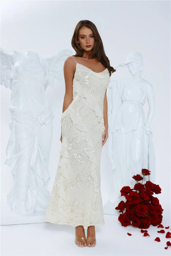 Glitter Gaze Sequin Maxi Dress White