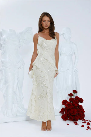 Glitter Gaze Sequin Maxi Dress White