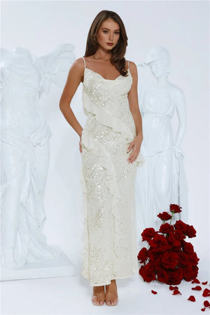 Glitter Gaze Sequin Maxi Dress White