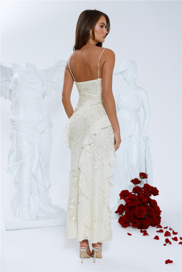 Glitter Gaze Sequin Maxi Dress White